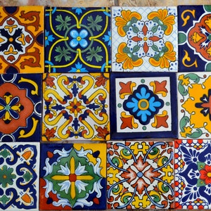 48 Mixed Tiles- Mexican Talavera tiles hand-painted 4 &quot;X 4&quot;