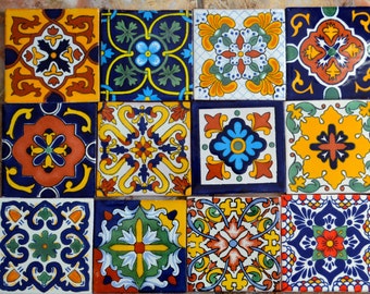 70-Mixed Tiles- Mexican Talavera tiles hand-painted 4 "X 4"