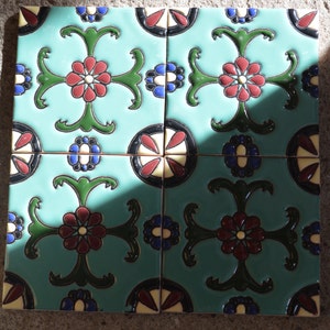 6  Mexican Talavera Tiles handmade- Hand painted 4 &quot;X 4&quot; or 6x6&quot;