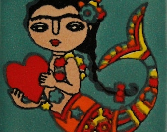 5 Mexican Talavera Tiles Handmade- Hand painted 2 "X 2"