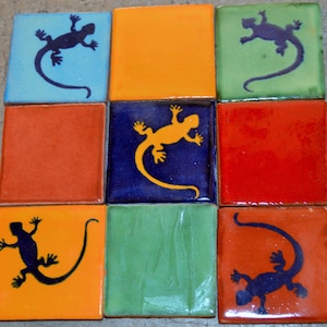 9 Mexican Talavera Tiles / Hand painted 2 X 2 image 1