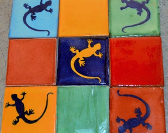 9 Mexican Talavera Tiles / Hand painted 2 "X 2"