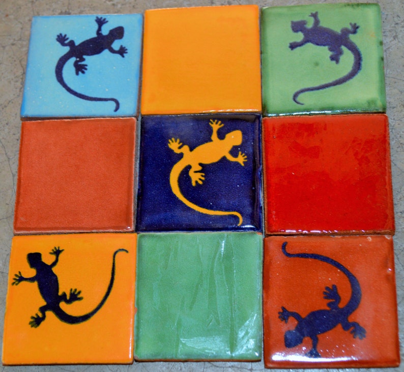 9 Mexican Talavera Tiles / Hand painted 2 X 2 image 1