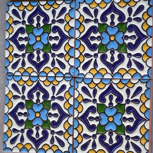 6 Mexican Talavera Tiles handmade- Hand painted 4 &quot;X 4&quot; or 6x6&quot;