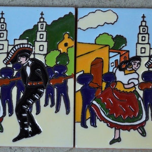 Talavera Mexican Hand-painted/ tiles Marichi Dancing