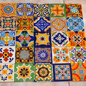 25 tuiles mexicaines. Peint à la main 4x4"