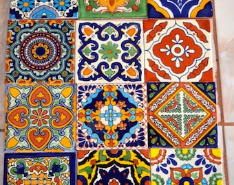 12 Mexican Talavera tiles hand-painted 4 &quot;X 4&quot;