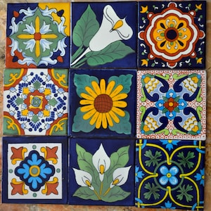 9  Mexican Talavera tiles hand-painted 4 &quot;X 4&quot;