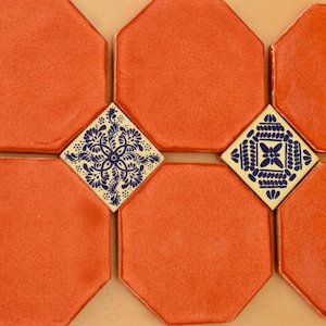 90 Solid  OCTAGONS Talavera tiles- Hand painted 4 "X 4"