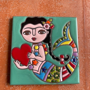 Azulejo de Talavera mexicano, arte mediterráneo español, colorido, 2 x 2  pulgadas, mosaico de cerámica pintado a mano para baño, pared, espejo