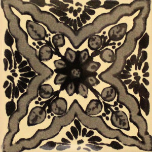 50 Mexican Talavera Tiles handmade 2 X 2 Black and white image 2