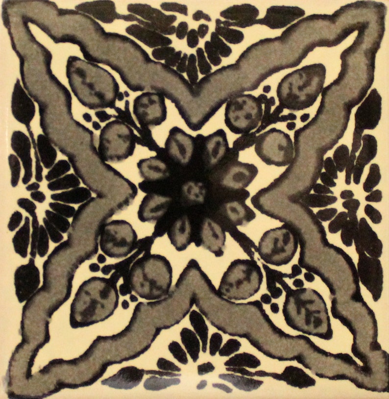 50 Mexican Talavera Tiles handmade 2 X 2 Black and white image 2