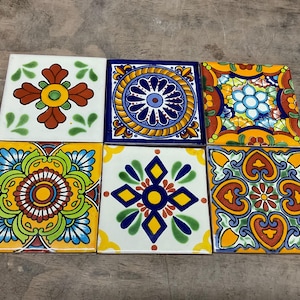 100 Mexican Talavera Tiles handmade- Hand painted 2 &quot;X 2&quot;