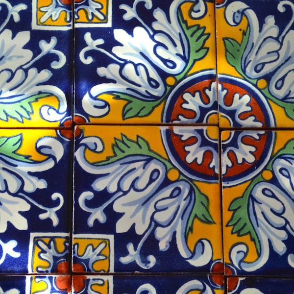 90 Mexican Talavera Tiles. Hand made-Hand painted 4 "X 4"