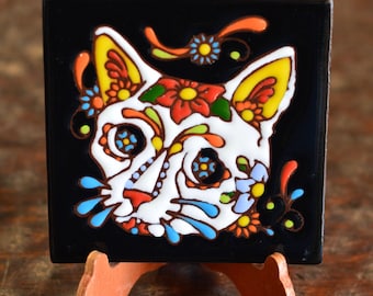 Talavera Mexican Tile Mosaic Day of the Dead / Cat