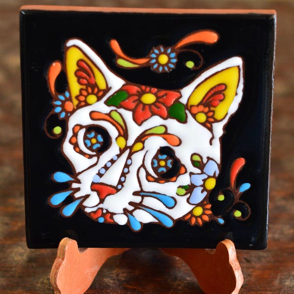 Talavera Mexican Tile Mosaic Day of the Dead / Cat