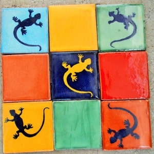 9 Mexican Talavera Tiles / Hand painted 2 X 2 image 2
