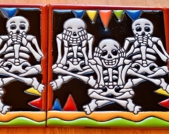 004) SET with 100 Mexican 2x2 Ceramic Tiles Handmade Handpainted Clay