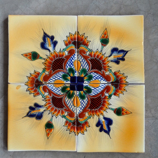 4 Mexican Talavera Tiles handmade, Hand painted (Exclusive) 4 "X 4"