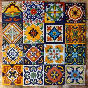 16  Mexican Talavera Tiles handmade, Hand painted 4 &quot;X 4&quot;