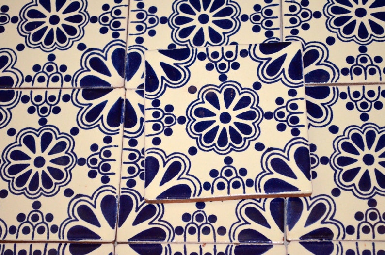 24 Mexican Talavera Tiles.hand Painted 4 x 4 Blue Etsy UK
