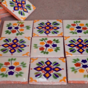 25 Mexican Talavera Tiles handmade, Hand painted 2 "X 2"