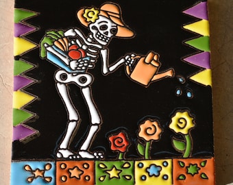 Talavera Mexican Tile Mosaic Day of the Dead / Tiles Clay Catrina