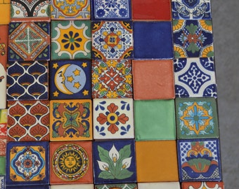 45 Mexican Talavera Tiles handmade- Hand painted 2 "X 2"