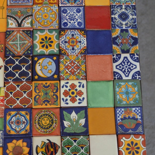 45 Mexican Talavera Tiles handmade- Hand painted 2 "X 2"