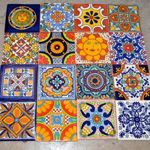 16  Mexican Talavera Tiles handmade, Hand painted 4 &quot;X 4&quot;
