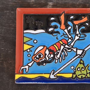 Talavera Mexican Tile- Day of the Dead / Catrín diver