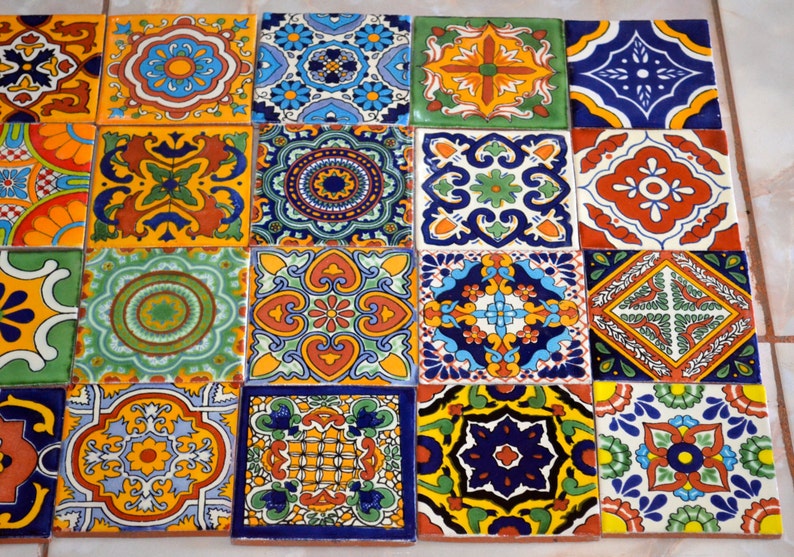 24 Mexican Talavera Tiles.hand Painted 4 x 4 Etsy