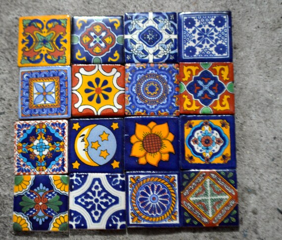 100 Pieces 2x2 Mexican Talavera Ceramic Tiles – Black & White, Handmade Pottery, Floor Use