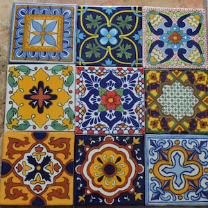 12~MEXICAN TALAVERA POTTERY 4&quot; tile Clay Hand Painted