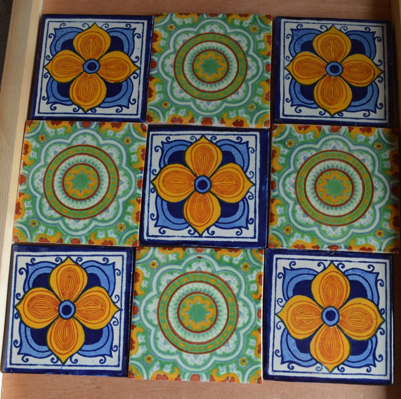 9 Mexican Talavera Tiles Handpainted 4 x 4 Etsy Australia