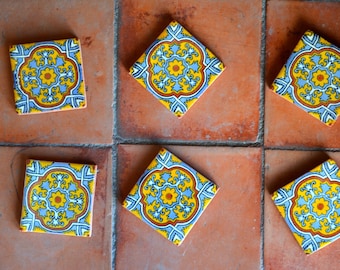6  Mexican Talavera Tiles / Hand painted 2 "X 2"