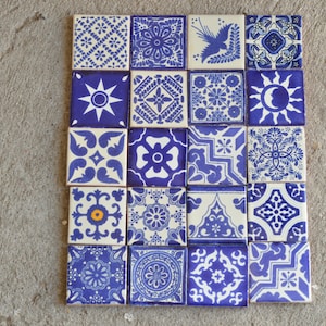 20 Mexican Talavera Tiles handmade, Hand painted 2 "X 2"