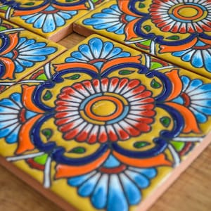 メキシコ タラベラ タイル 10 枚、手作り - 手描き、4 インチ x