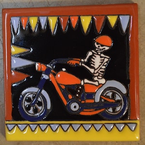 Talavera Mexican Tile Mosaic Day of the Dead / motorcyclist
