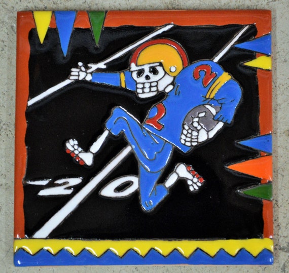 Talavera Mexican Hand-painted/ Tiles (day of the Dead) Men Playing