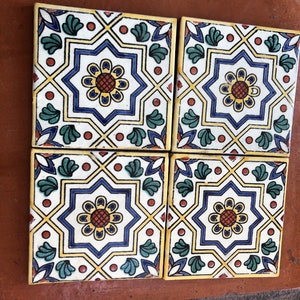 12 Mexican Talavera Tiles handmade, Hand painted 4 &quot;X 4&quot;