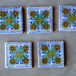 5 Mexican Talavera Tiles / Hand painted 2 &quot;X 2&quot;
