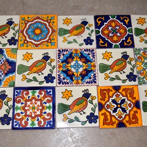 15  Mexican Talavera Tiles handmade, Hand painted 4 &quot;X 4&quot;