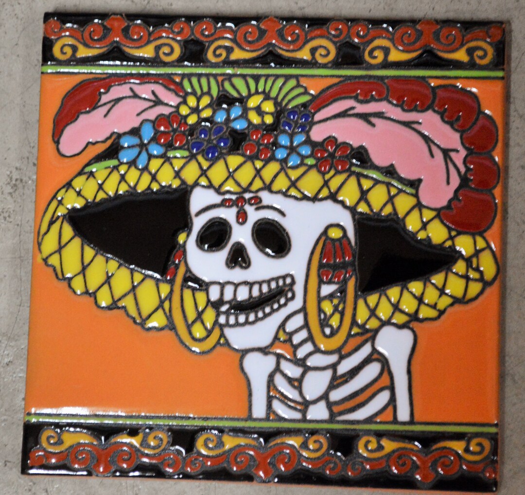 Talavera Mexican Tile Mosaic Day of the Dead / Tiles Clay Catrina