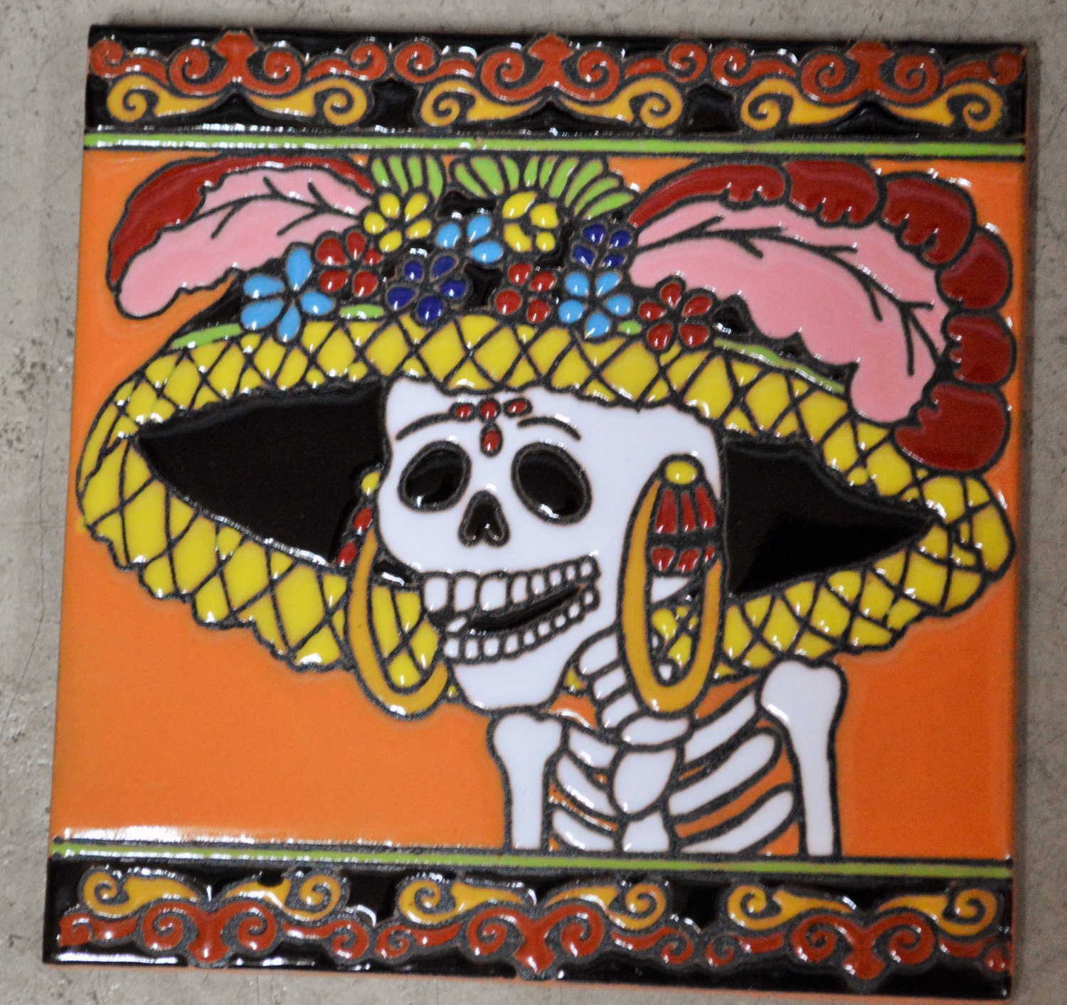 Talavera Mexican Tile Mosaic Day of the Dead / Tiles Clay Catrina