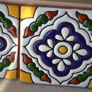 6 Mexican Talavera Tiles handmade- Hand painted 4 &quot;X 4&quot; or 6x6&quot;