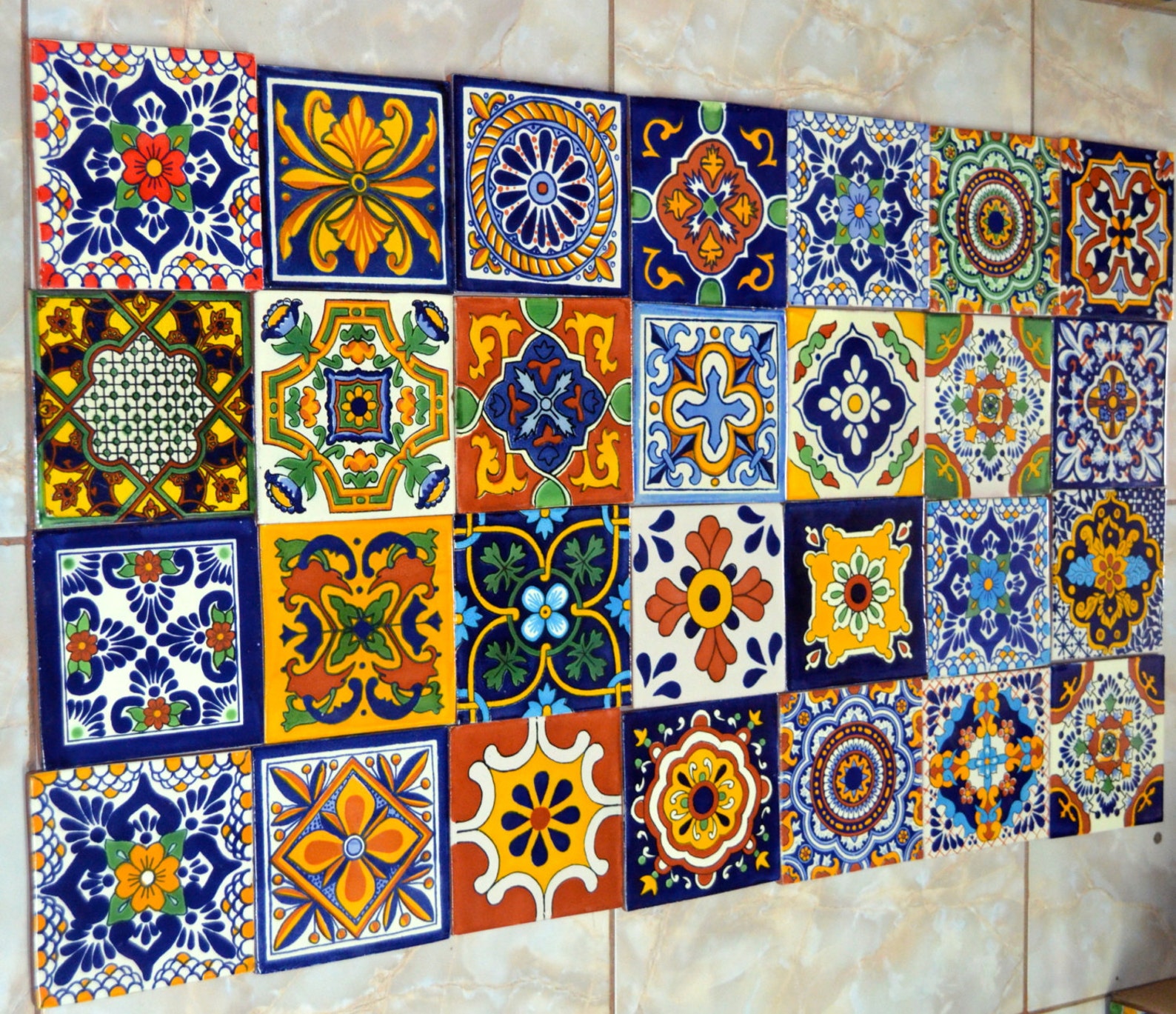 40-mexican Talavera Tiles With Mix Design. Hand Made-hand - Etsy