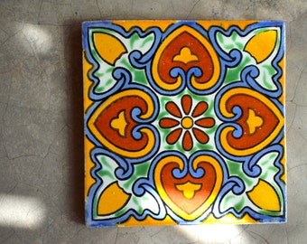 90 Mexican Talavera Tiles. Hand made-Hand painted 4 &quot;X 4&quot;