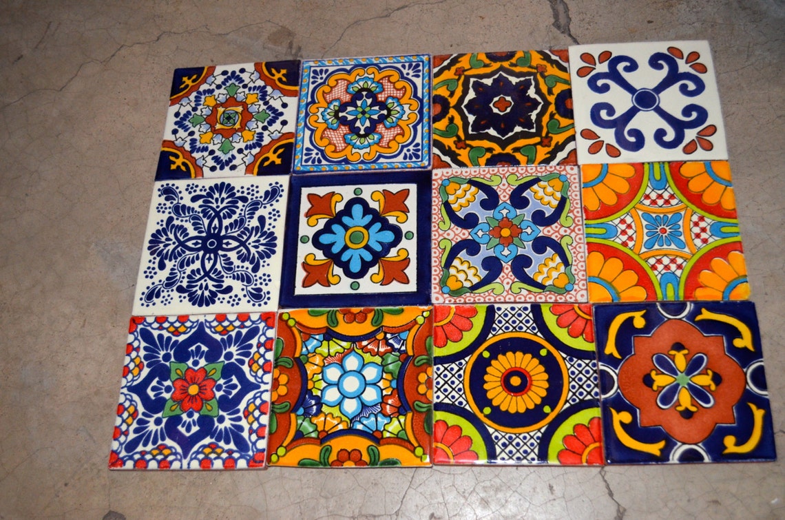 12 Mexican Talavera Tiles. Hand Madehand Painted 4 x Etsy