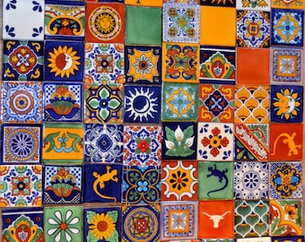 100 Mexican Talavera Tiles handmade- Hand painted 2 "X 2"